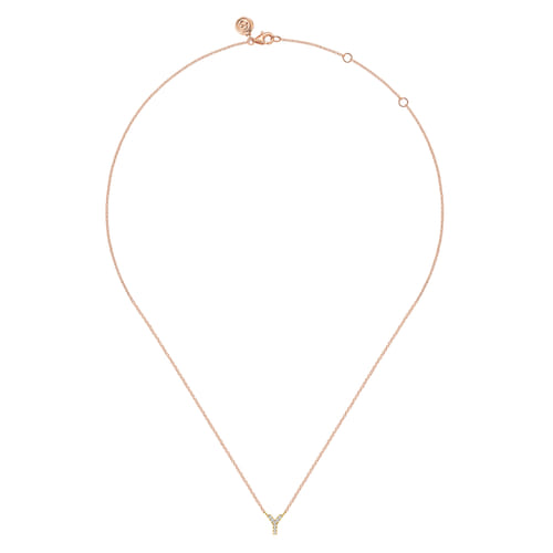 14K Pink Gold Diamond Y Initial Pendant Necklace 14K Pink Gold Diamond Y Initial Pendant Necklace