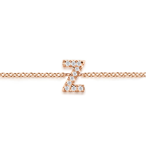 14K Pink Gold Diamond Z Initial Chain Bracelet