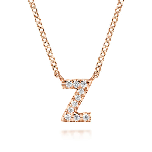 14K Pink Gold Diamond Z Initial Pendant Necklace