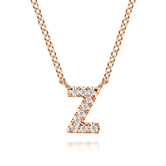 Gabriel - 14K Pink Gold Diamond Z Initial Pendant Necklace