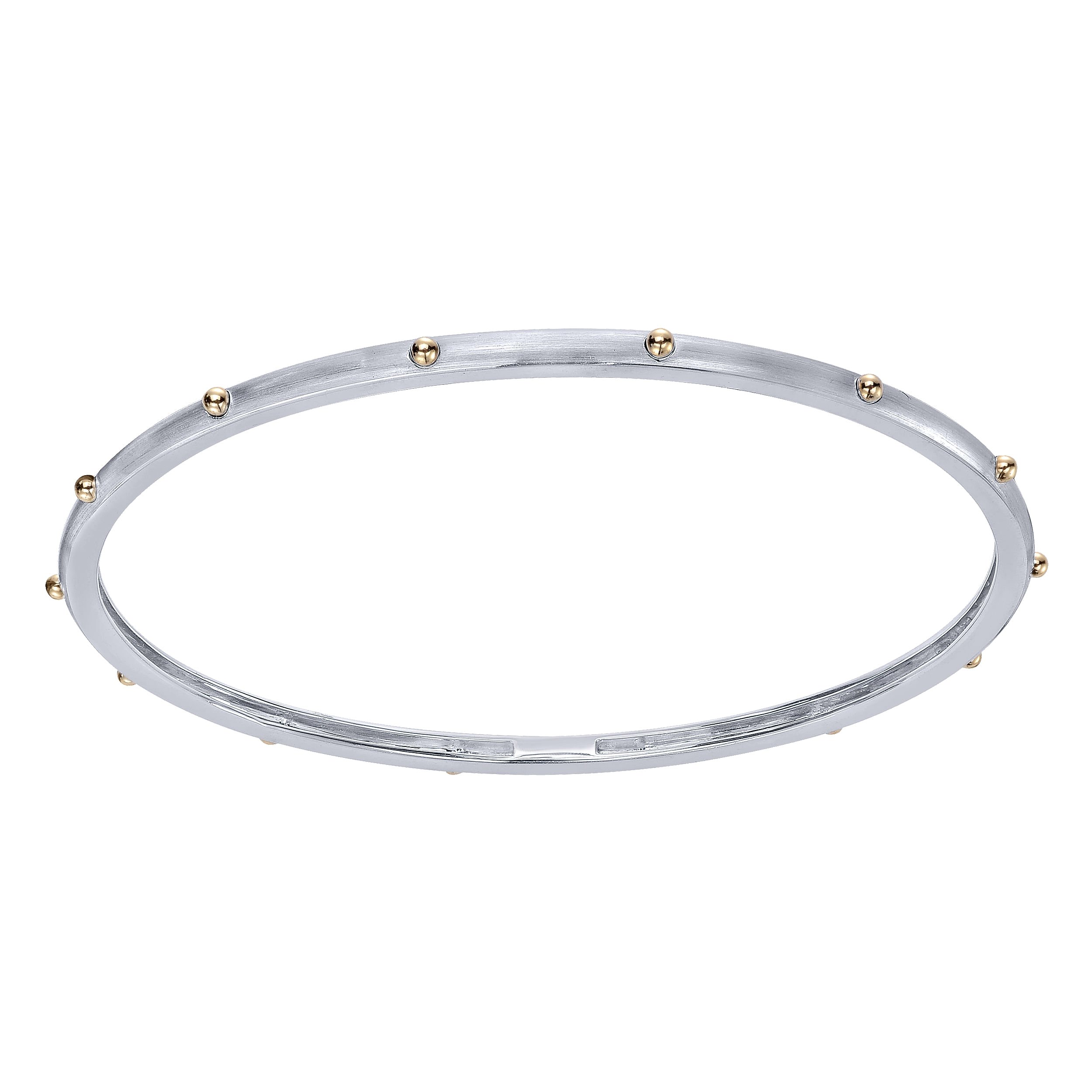 14K Polished White Gold Bangle with Yellow Gold Bead Stations