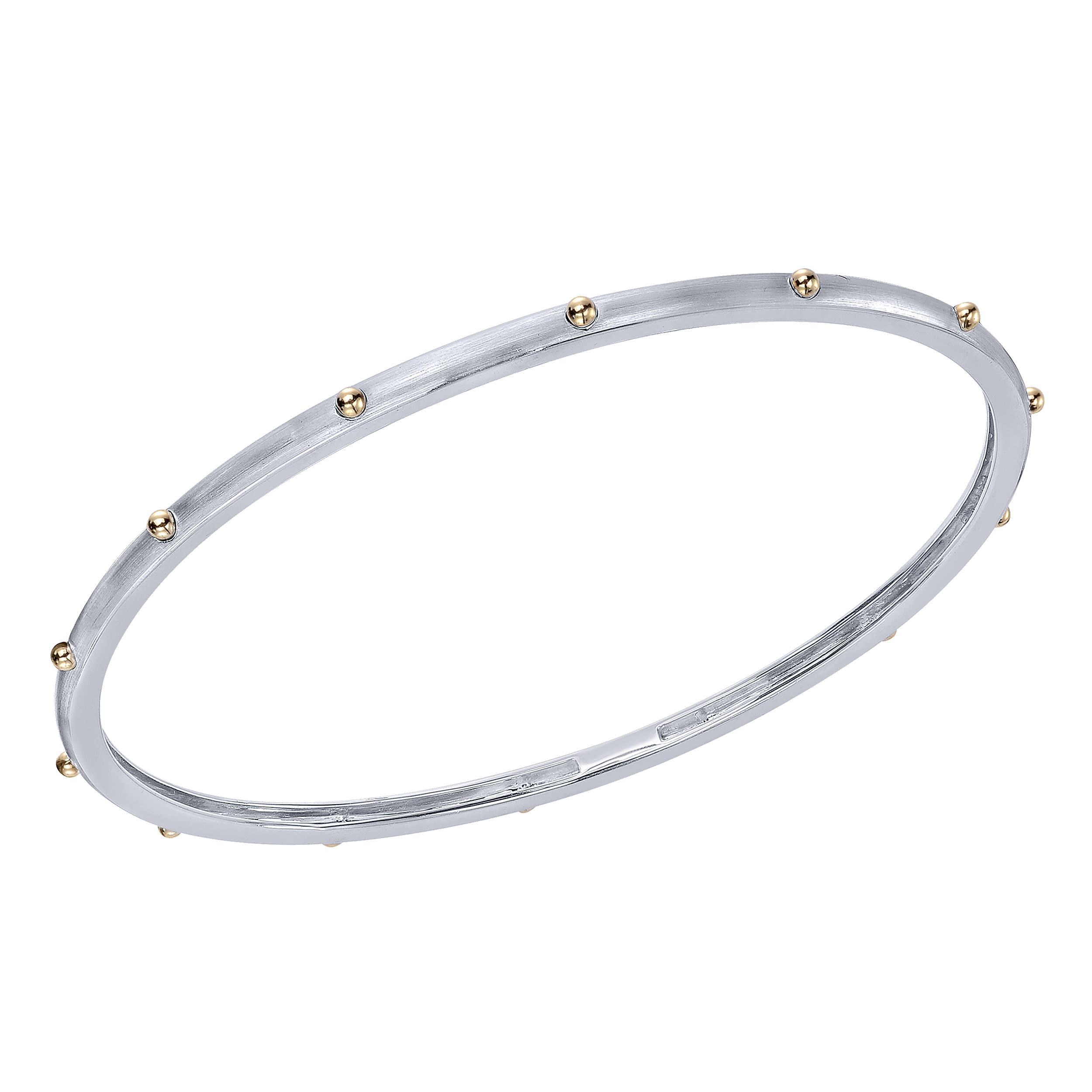 14K Polished White Gold Bangle with Yellow Gold Bead Stations