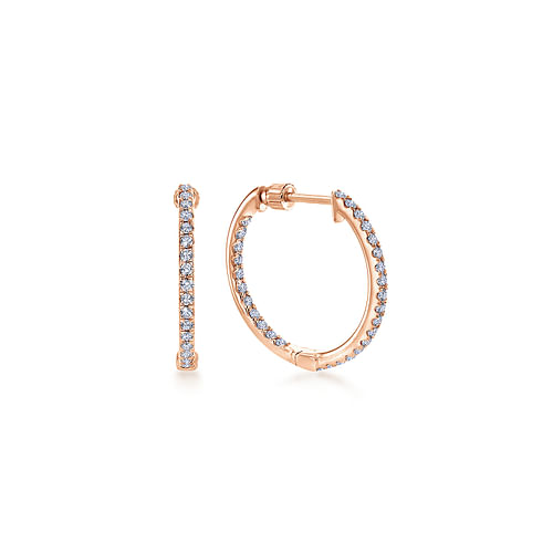 14K Rose Gold  20mm Round Inside Out Diamond Hoop Earrings