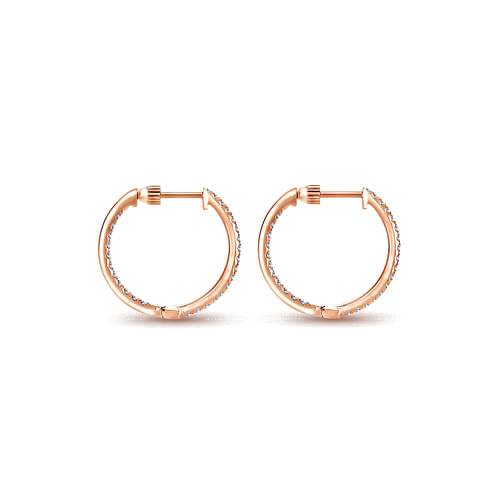 14K Rose Gold  20mm Round Inside Out Diamond Hoop Earrings