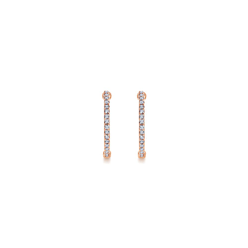 14K Rose Gold  20mm Round Inside Out Diamond Hoop Earrings