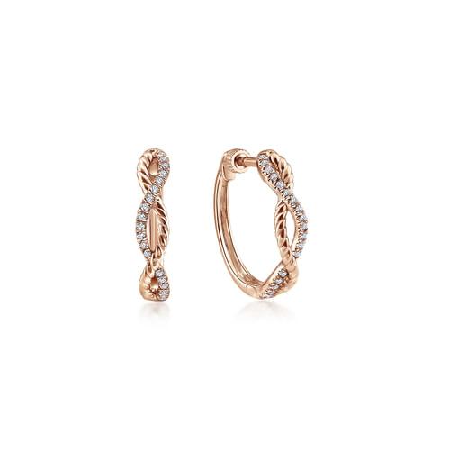 14K Rose Gold 15mm Twisted Diamond Huggies