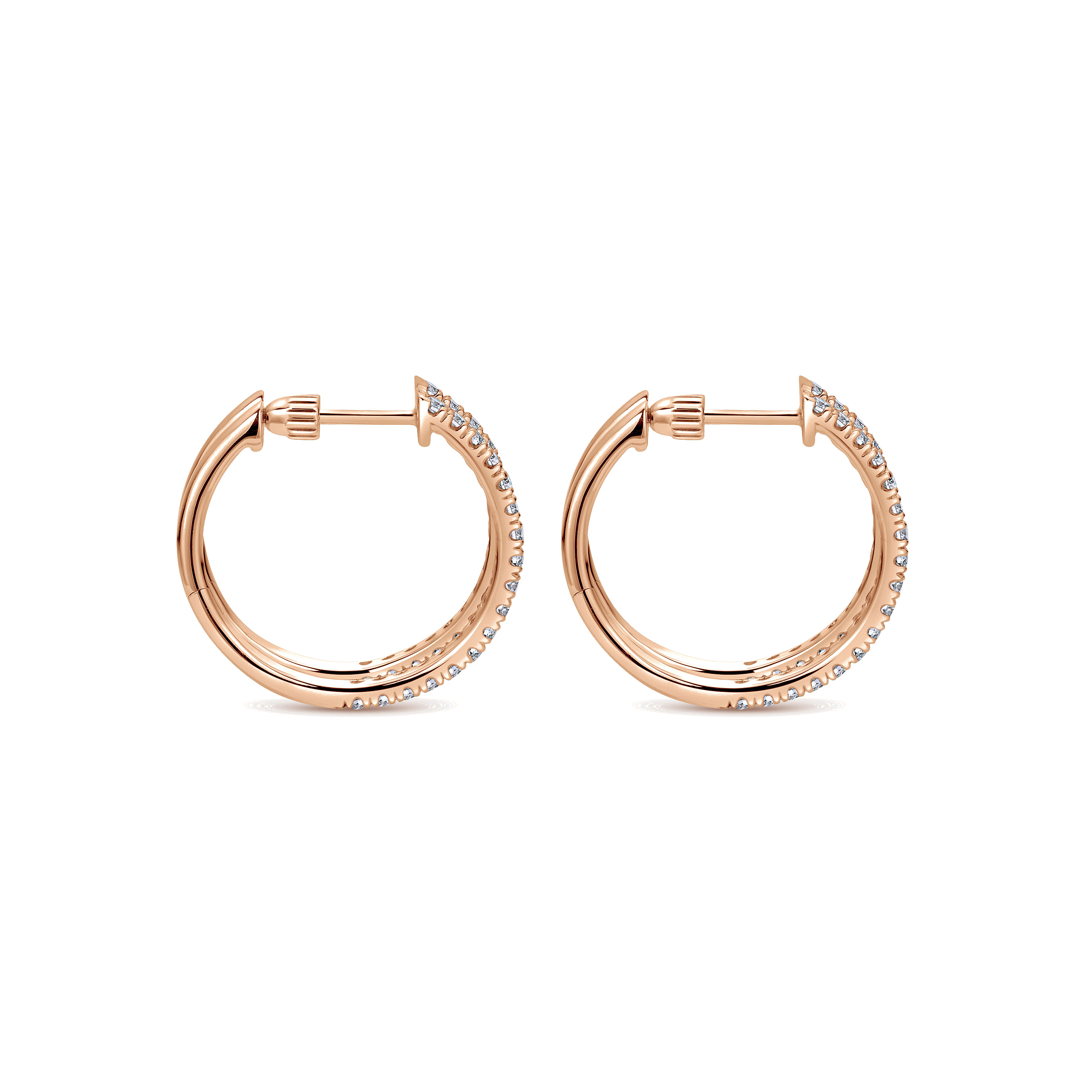 14K Rose Gold 20mm Classic Diamond Hoop Earrings