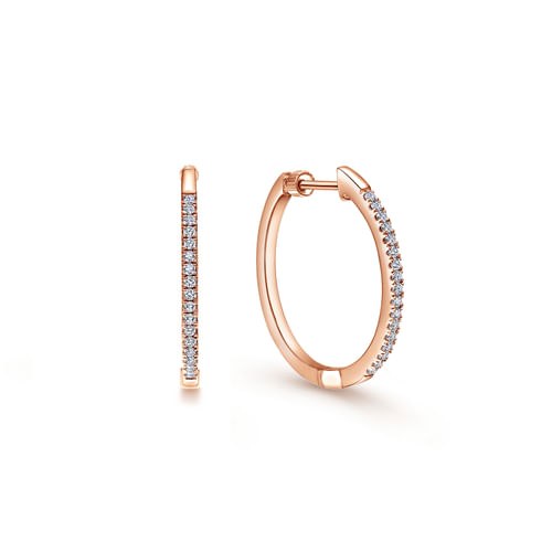 14K Rose Gold 20mm Round Classic Diamond Hoop Earrings