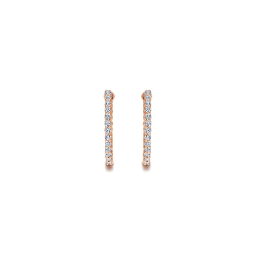 14K Rose Gold 20mm Round Inside Out Diamond Hoop Earrings