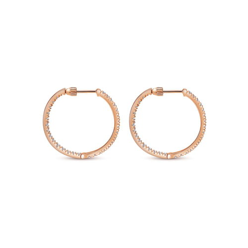 14K Rose Gold 20mm Round Inside Out Diamond Hoop Earrings