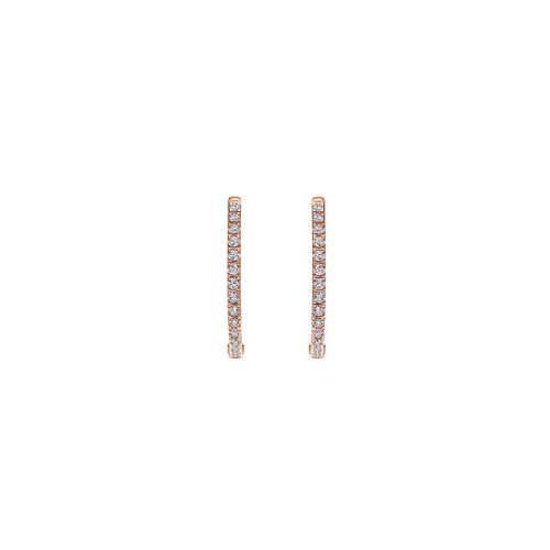 14K Rose Gold 20mm Round Inside Out Diamond Hoop Earrings