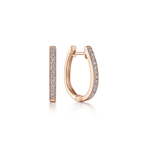 14K Rose Gold 20mm Slim Pavé Diamond Huggie Earrings