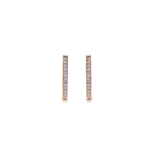 14K Rose Gold 20mm Slim Pavé Diamond Huggie Earrings