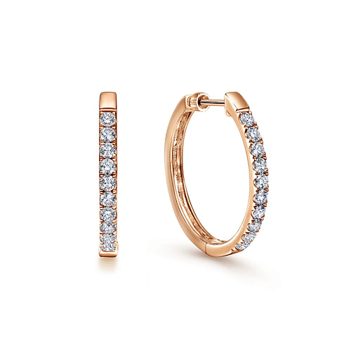 14K Rose Gold 25mm Round Diamond Classic Hoop Earrings