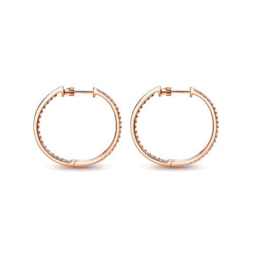 14K Rose Gold 25mm Round Inside Out Diamond Hoop Earrings