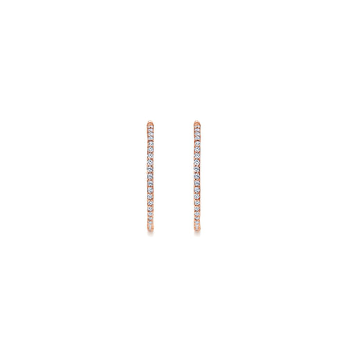 14K Rose Gold 25mm Round Inside Out Diamond Hoop Earrings