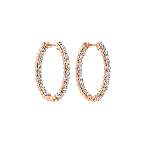 14K Rose Gold 25mm Round Inside Out Diamond Hoop Earrings