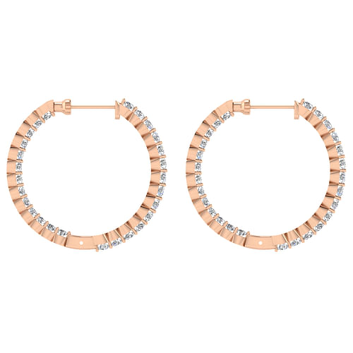 14K Rose Gold 25mm Round Inside Out Diamond Hoop Earrings