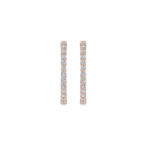 14K Rose Gold 25mm Round Inside Out Diamond Hoop Earrings