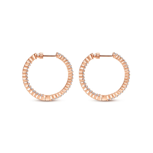 14K Rose Gold 25mm Round Inside Out Diamond Hoop Earrings