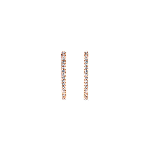 14K Rose Gold 25mm Round Inside Out Diamond Hoop Earrings