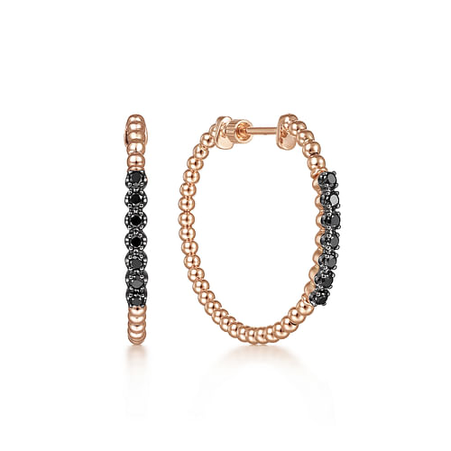 14K Rose Gold 30mm Bujukan Black Diamond Classic Hoop Earrings