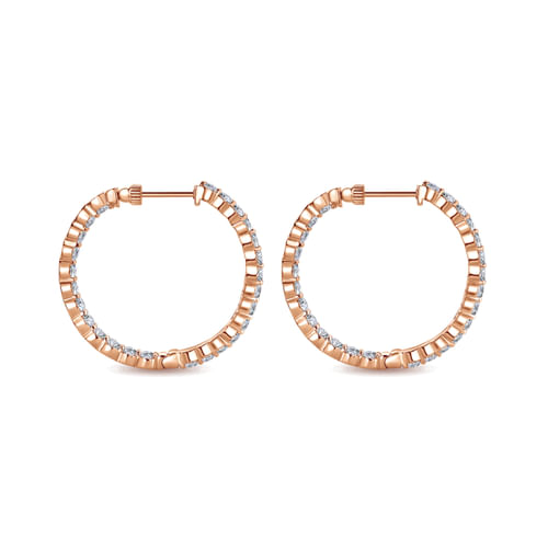 14K Rose Gold 30mm Round Inside Out Diamond Hoop Earrings