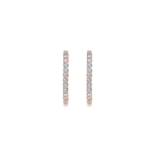 14K Rose Gold 30mm Round Inside Out Diamond Hoop Earrings