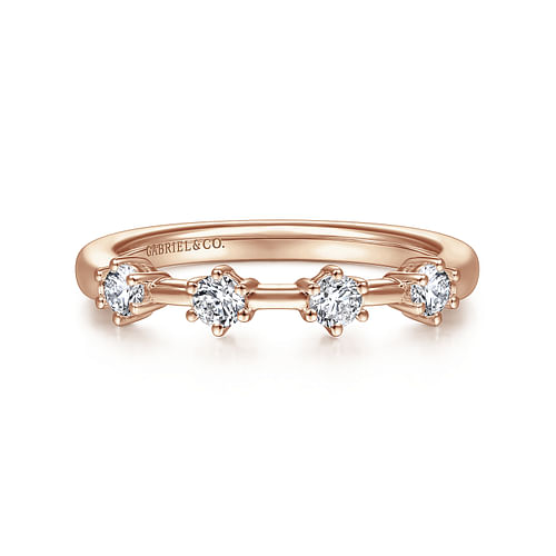 14K Rose Gold 4 Stone Stations Stackable Diamond Anniversary Band