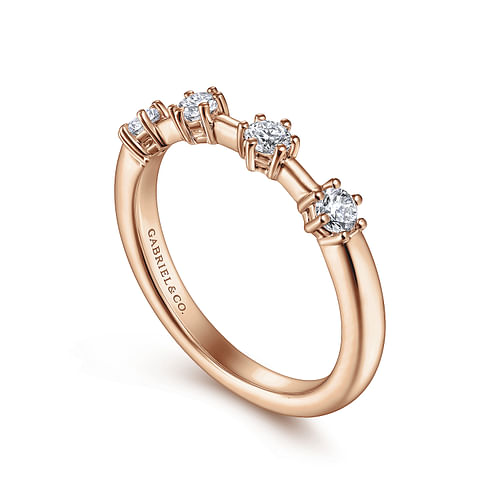 14K Rose Gold 4 Stone Stations Stackable Diamond Anniversary Band