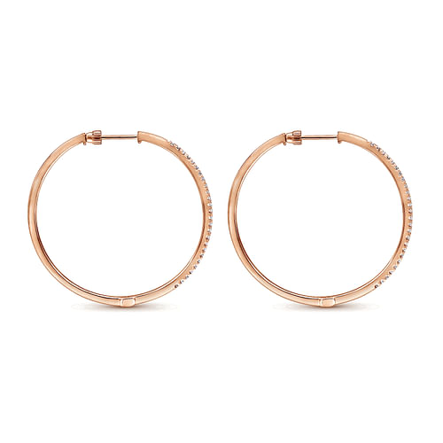 14K Rose Gold 40mm Round Classic Diamond Hoop Earrings