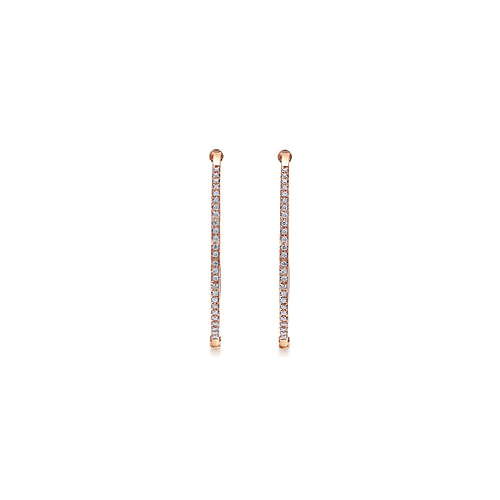 14K Rose Gold 40mm Round Classic Diamond Hoop Earrings