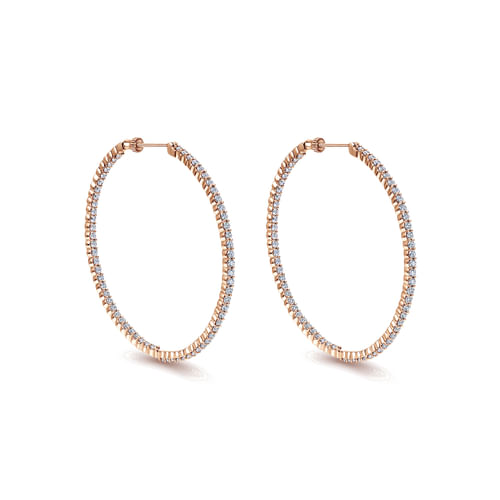 14K Rose Gold 50mm Round Inside Out Diamond Hoop Earrings