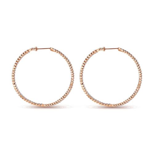 14K Rose Gold 50mm Round Inside Out Diamond Hoop Earrings