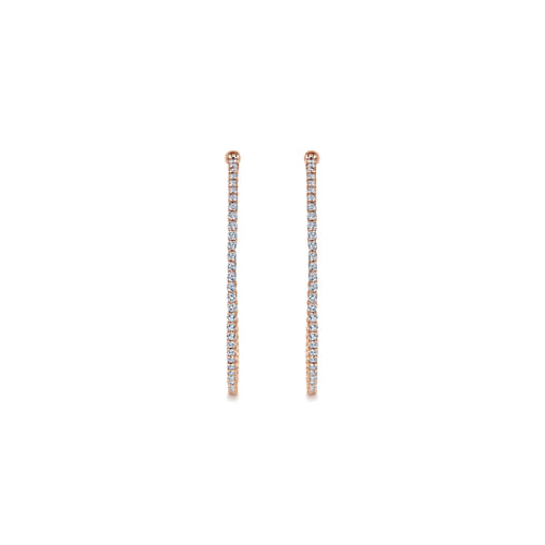 14K Rose Gold 50mm Round Inside Out Diamond Hoop Earrings
