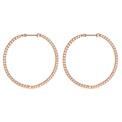 14K Rose Gold 50mm Round Inside Out Diamond Hoop Earrings