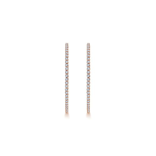 14K Rose Gold 50mm Round Inside Out Diamond Hoop Earrings