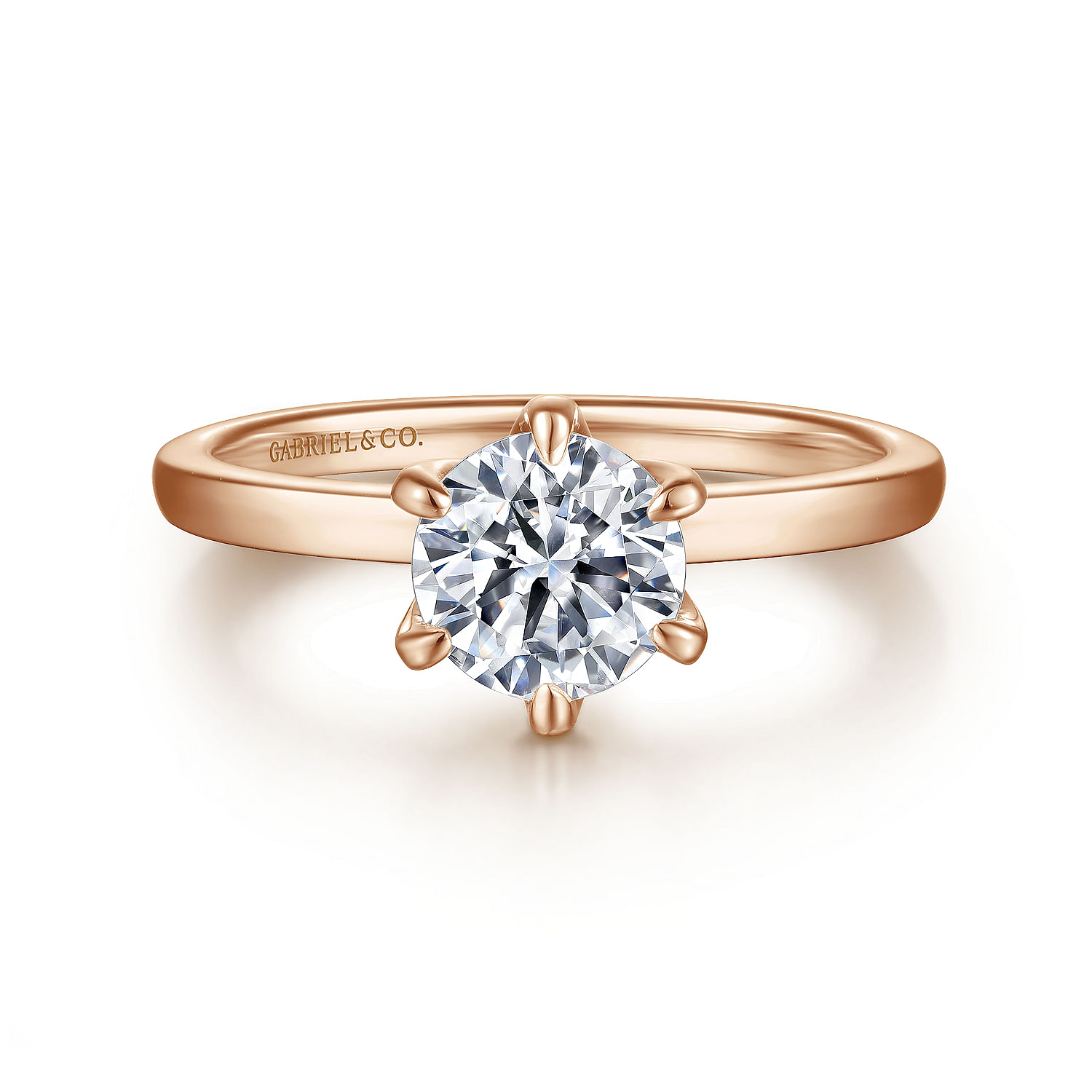 Gabriel - 14K Rose Gold 6 Prong Round Solitaire Engagement Ring