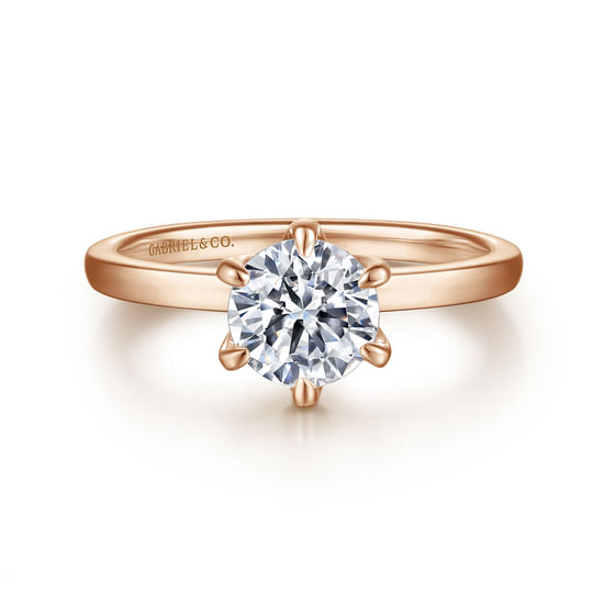Gabriel - 14K Rose Gold 6 Prong Round Solitaire Engagement Ring