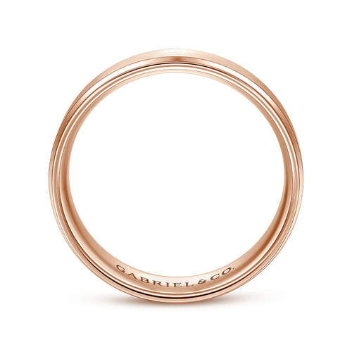 14K Rose Gold 6mm - Beveled Edge Men's Wedding Band in Satin Finish