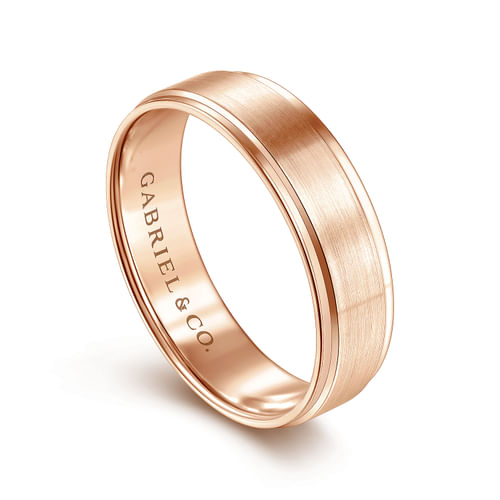 14K Rose Gold 6mm - Beveled Edge Men's Wedding Band in Satin Finish