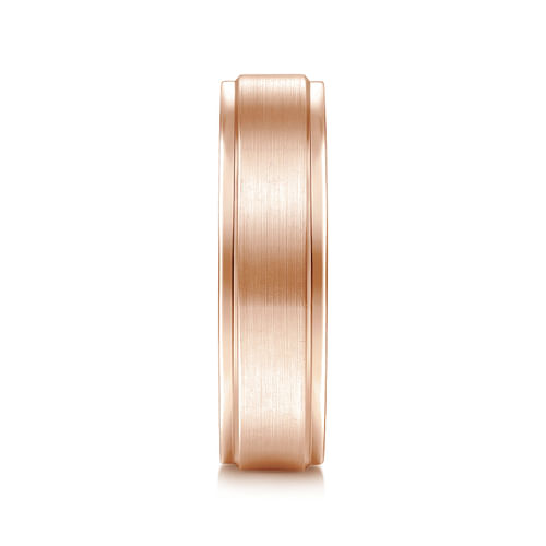 14K Rose Gold 6mm - Beveled Edge Men's Wedding Band in Satin Finish