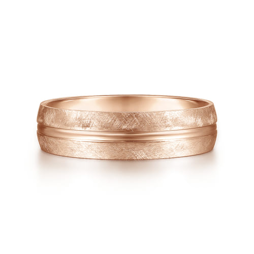 14K Rose Gold 6mm - Brushed Diamond Cut Men's Wedding Band 