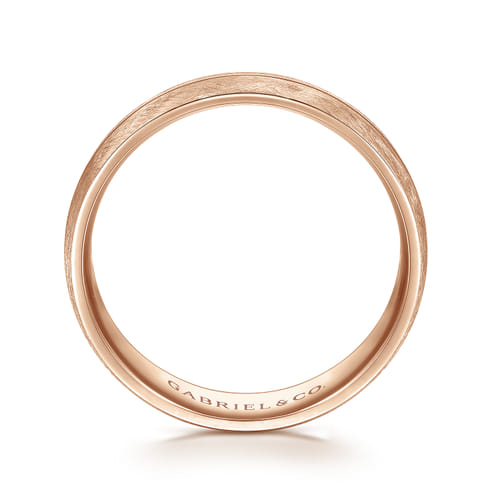 14K Rose Gold 6mm - Brushed Diamond Cut Men's Wedding Band 