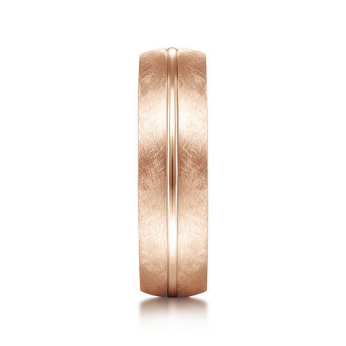 14K Rose Gold 6mm - Brushed Diamond Cut Men's Wedding Band 