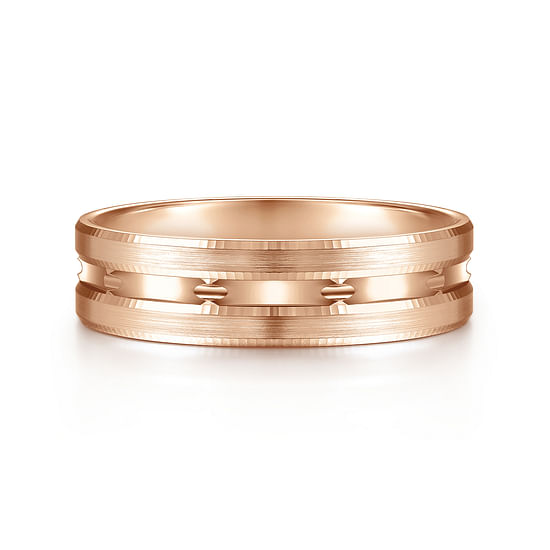 Gabriel - 14K Rose Gold 6mm - Carved Men's Wedding Band in Satin Finish