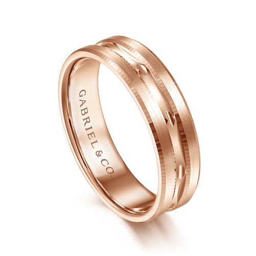 14K Rose Gold 6mm - Carved Men's Wedding Band in Satin Finish