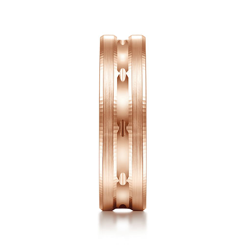 14K Rose Gold 6mm - Carved Men's Wedding Band in Satin Finish