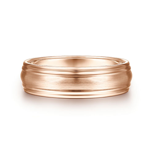 14K Rose Gold 6mm - Carved Men's Wedding Band in Satin Finish