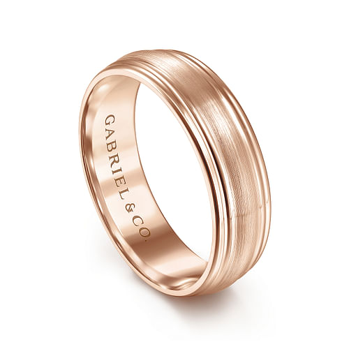 14K Rose Gold 6mm - Carved Men's Wedding Band in Satin Finish